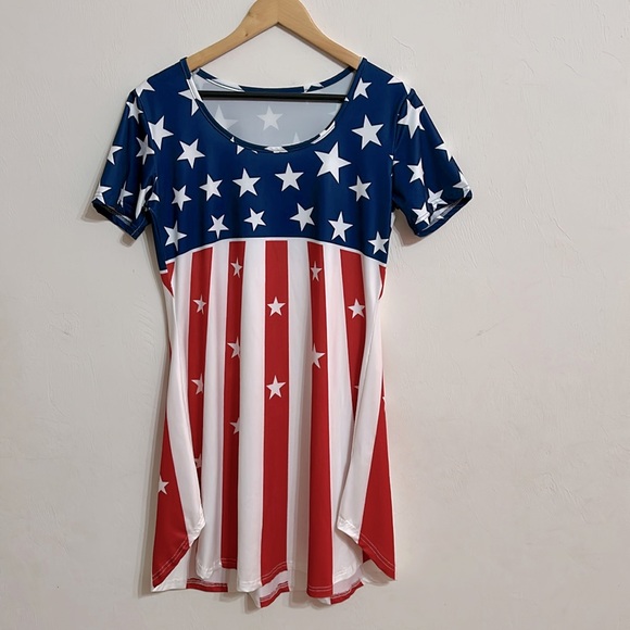 Patriotic Star and Stripe Women's Dress Size L 18 PTP 33 Length - Picture 1 of 5